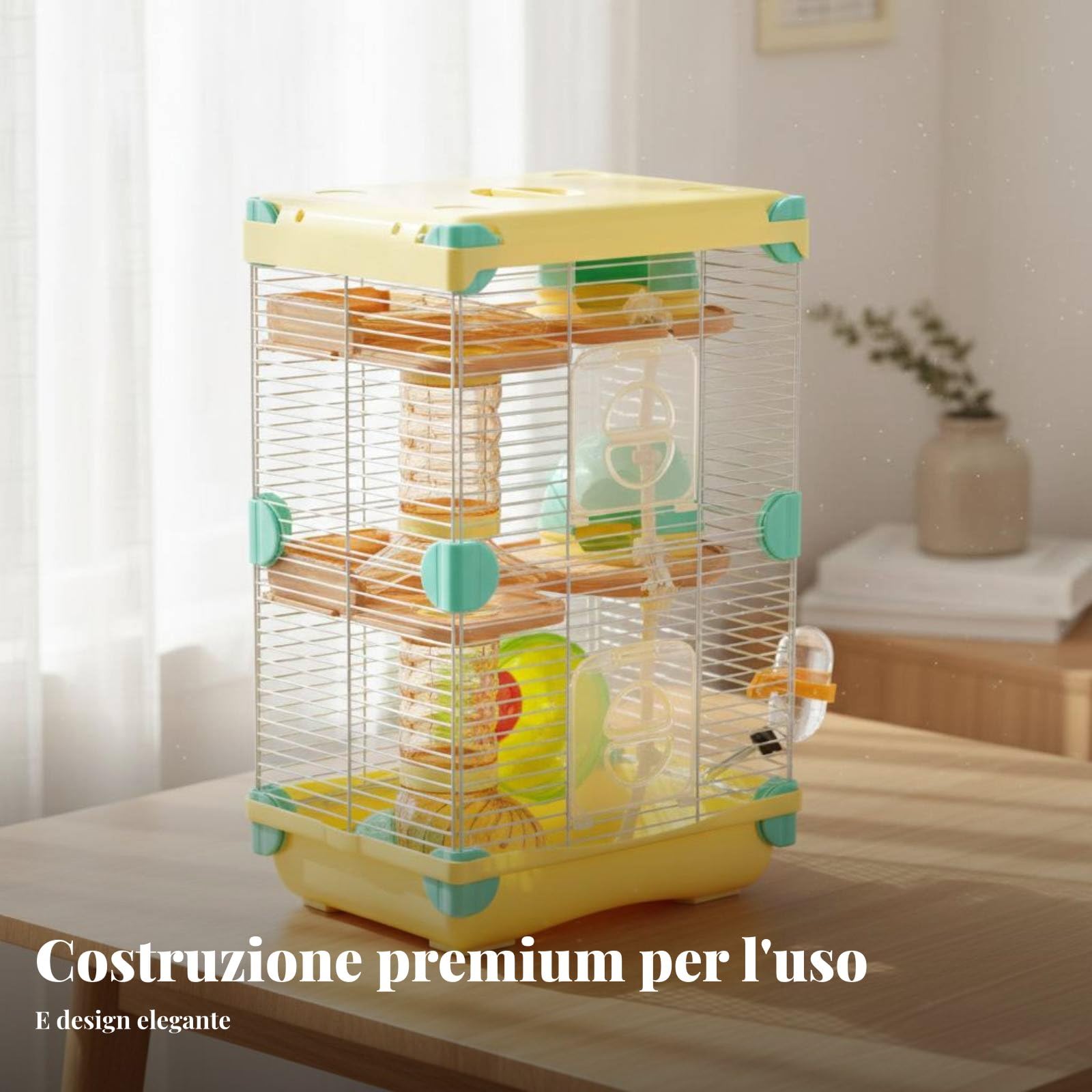 Gabbia Hamster Habitat Completo Domestico con Ruota Tubi Contenitore Base Profonda Plastica Ferro Ventilato Adatta per Piccoli Roditori Animali da, Rosa, 2-Strati 617H