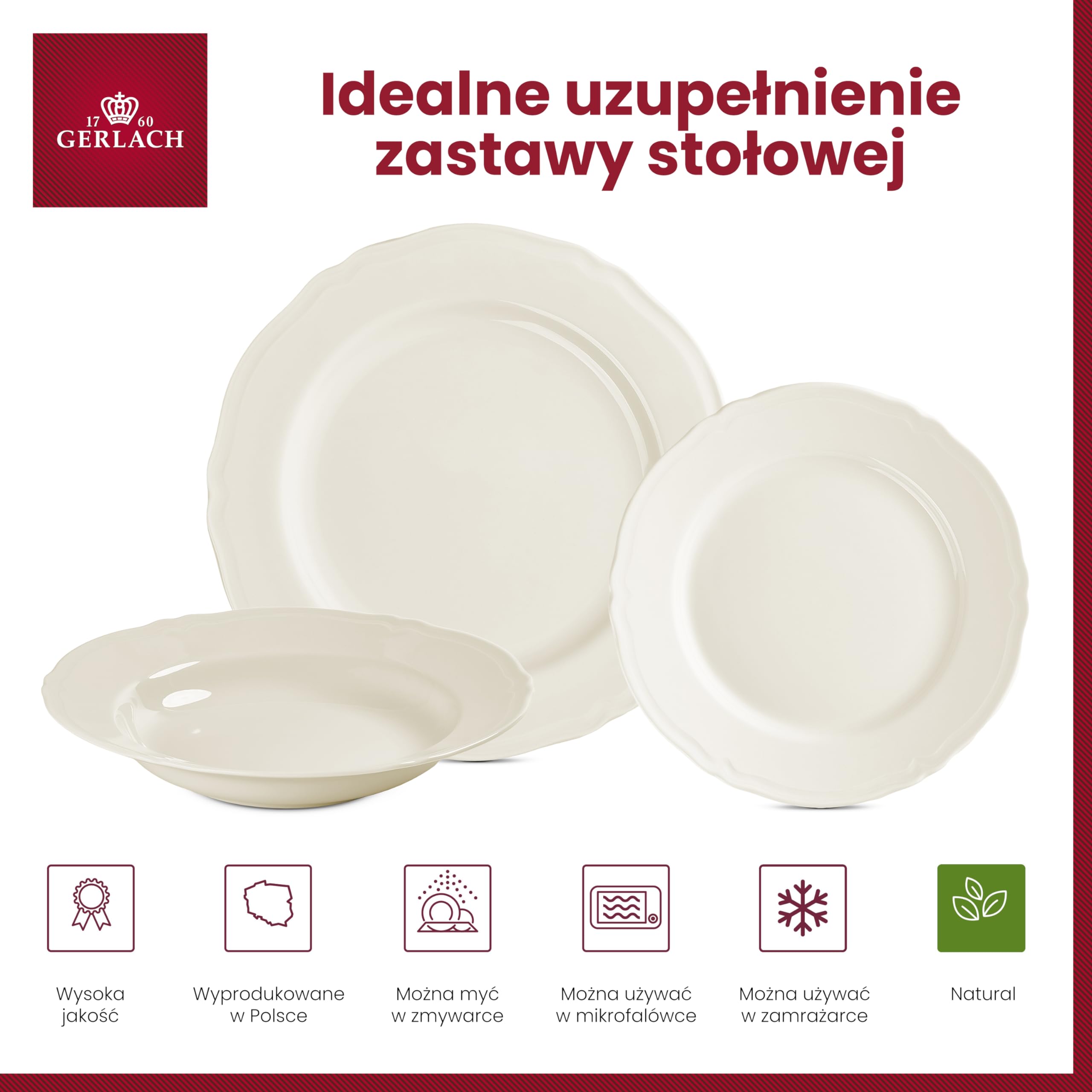 Gerlach Retro Zestaw Talerzy Obiadowych Dla 6 Osób Komplet Porcelanowych Talerzy 18 Elementów Serwis Obiadowy Talerze z Porcelany W Kolorze Kości Słoniowej