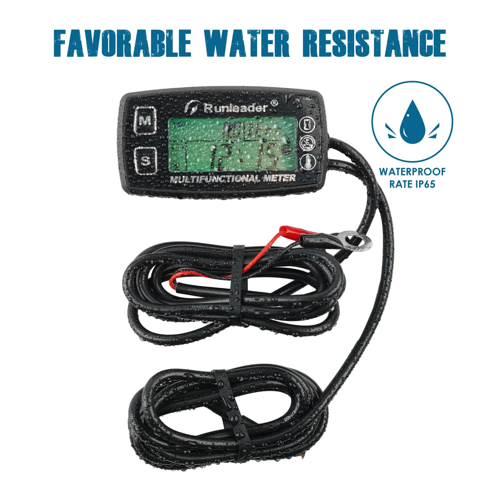 Runleader Indicador de Temperatura del Motor Digital, Tacómetro de Horas de Mantenimiento, Reemplazo de Batería y Fuente de Alimentación Externa de CC 5V a 30V para Motores de Gasolina,Cortacésped