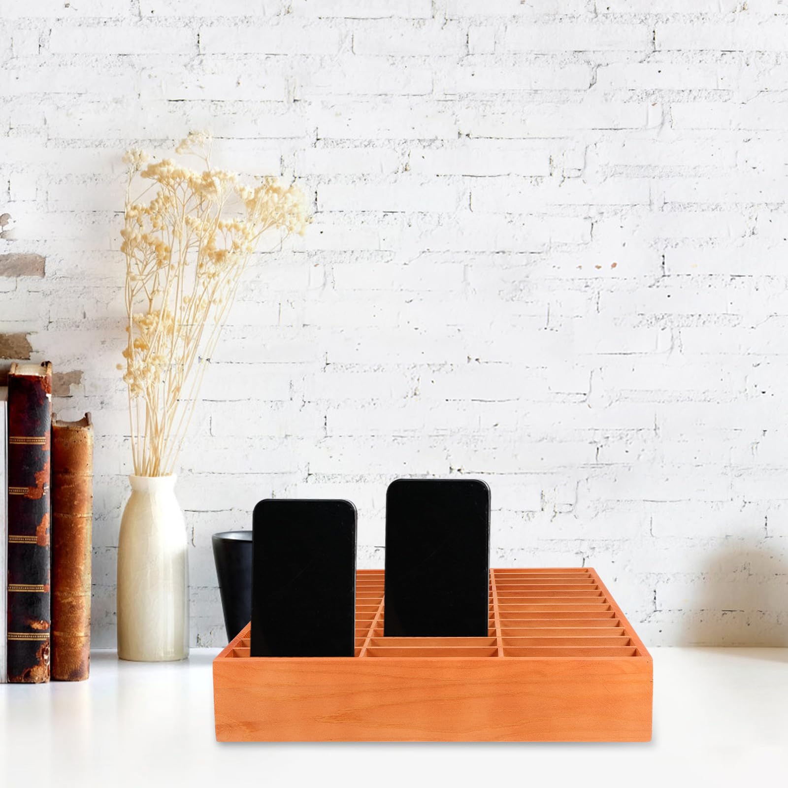 Gadpiparty Scatola Portaoggetti in Legno Supporto Cellulare da Scrivania | Organizzatore Semplice e Fashion, per Scuola e Laboratorio Riparazioni, Adatto a Penne e Telefono