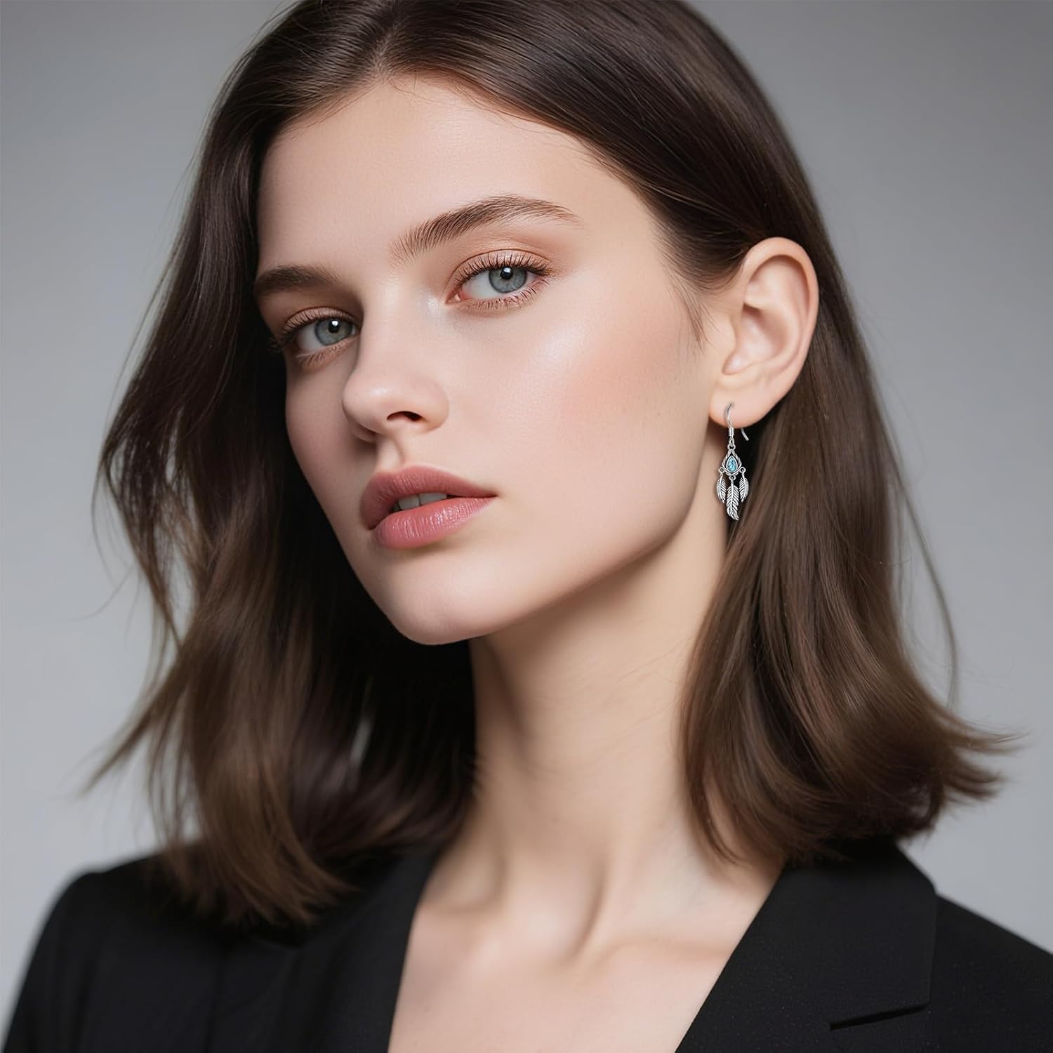Feather Earrings for Women 925 Sterling Silver Turquoise/Moonstone/Black Crystal Dangle Drop Earrings Feather Jewelry Gifts for Wife Mom Daughter - Image 5