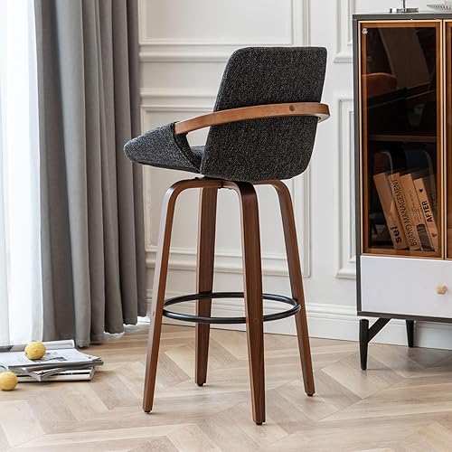 Miniatura 4 de LUNLING Taburetes de bar de altura de barra de 25.6 pulgadas, sillas de bar retro modernas de mediados de siglo, color gris carbón, con aspecto de