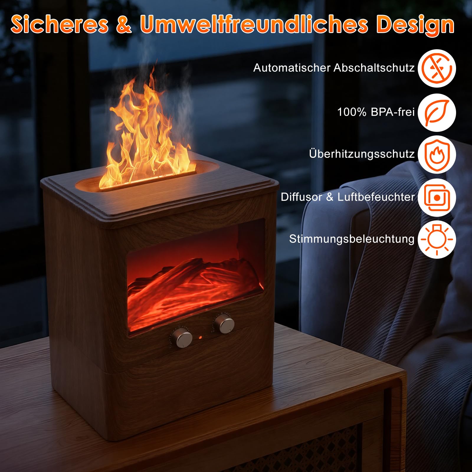Aroma Diffuser für ätherische öle Ultraschall Luftbefeuchter Duftöl Duftlampen Aromatherapie Diffusor für Yoga Büro Schlafzimmer, Weiß (3L Flammen)