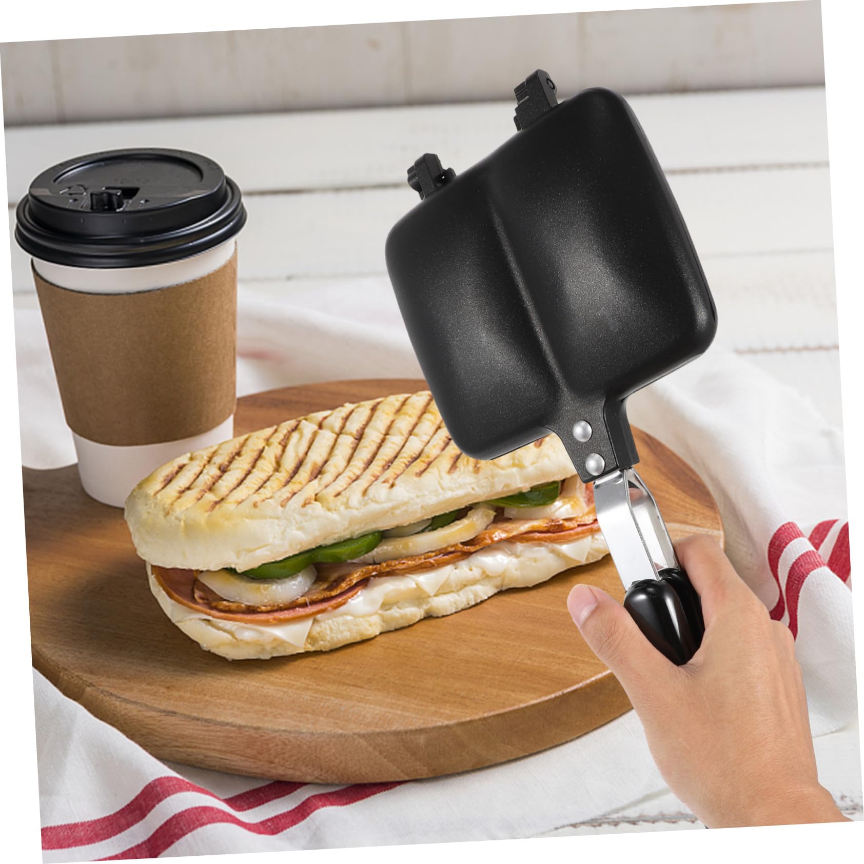 Cabilock Doppelseitige Aluminium Sandwich Backform mit Antihaftbeschichtung für Brottoast Platzsparend mit Griffloch Schnelles Erhitzen für Küche Frühstück