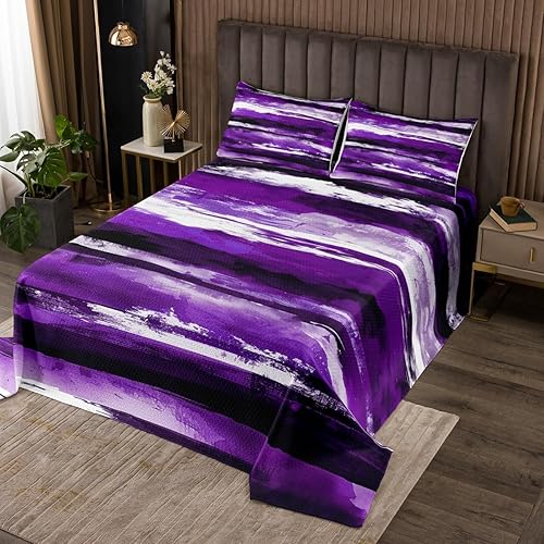 Erosebridal Juego de colcha abstracta morada, tamaño King, juego de colcha de acuarela de teñido anudado, juego de ropa de cama Grunge Ombre Grunge,