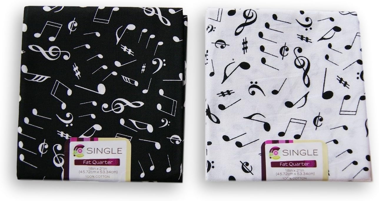 Music Notes Fat Quarters Bundle - Black and White Pattern Theme