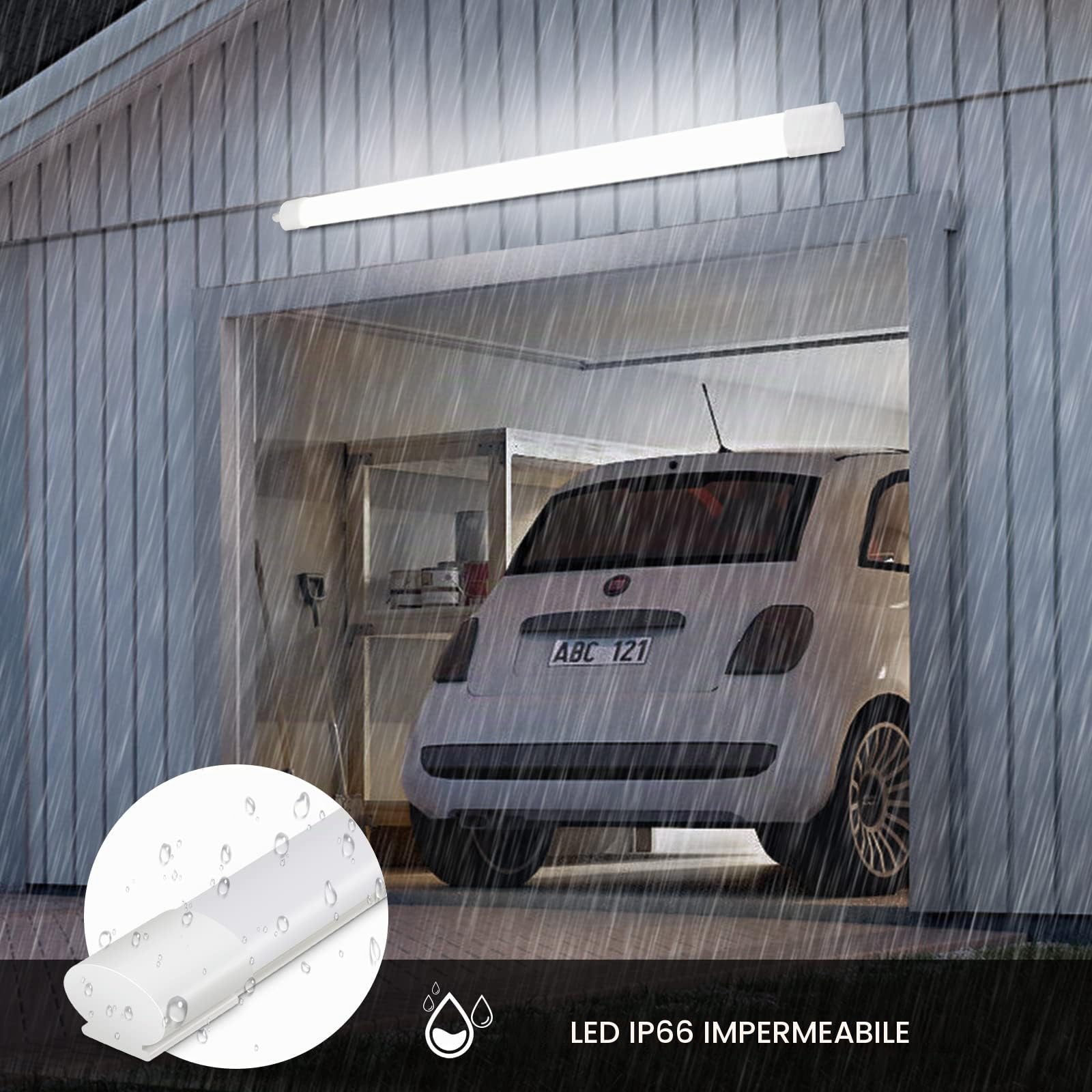 Lampada da soffitto a LED per ambienti umidi, 60 cm, 20 W, 2200 lm, IP65, impermeabile, per ambienti umidi, per cantina, officina, garage, cucina, bagno, ufficio, bianco neutro, 4000 K
