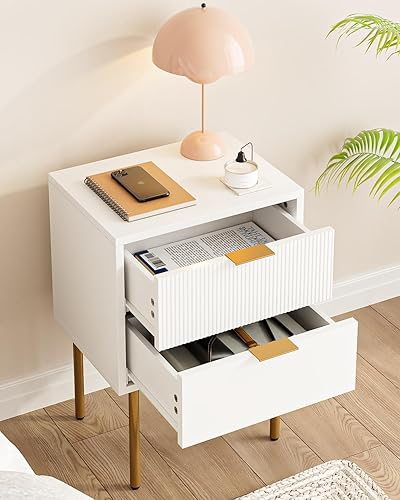 Miniatura 3 de Mesita de noche, mesita de noche pequeña con marco dorado, mesita de noche Morden con 2 cajones, mesa auxiliar, mesa auxiliar con cajón y estante