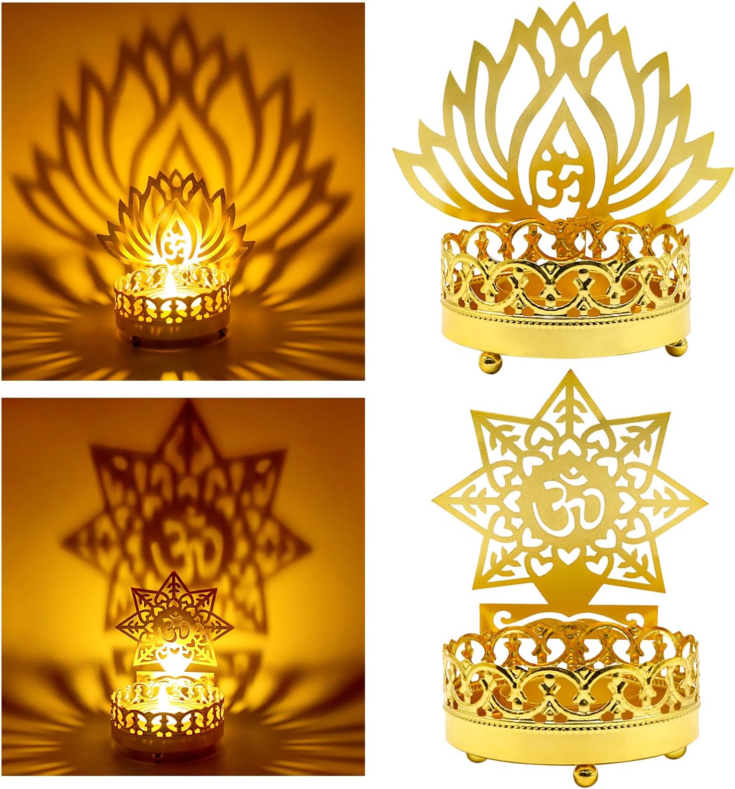 Metal OM Diwali Shadow Diyas – Tea Light Candle Holder Deya Birthday Wedding Housewarming Gift for Indian Murti Puja Item Home Office Temple Mandir Pooja Altar Decor