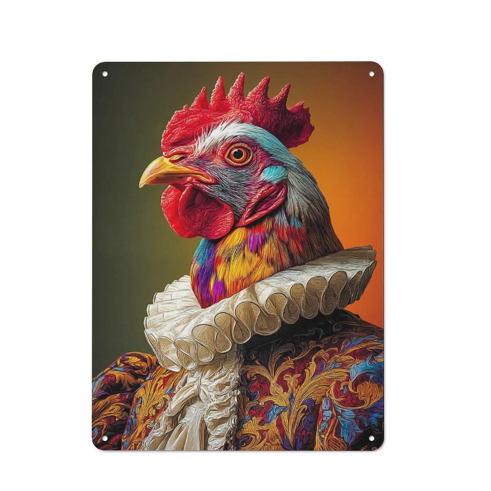 Junmoney Regal Rooster In Renaissance Attire -2 Vintage Tin Wall Plaque 40X30cm For Kitchen Or Home Bar, For Vintage Wall Decor Fans, For Themed Room Decoration