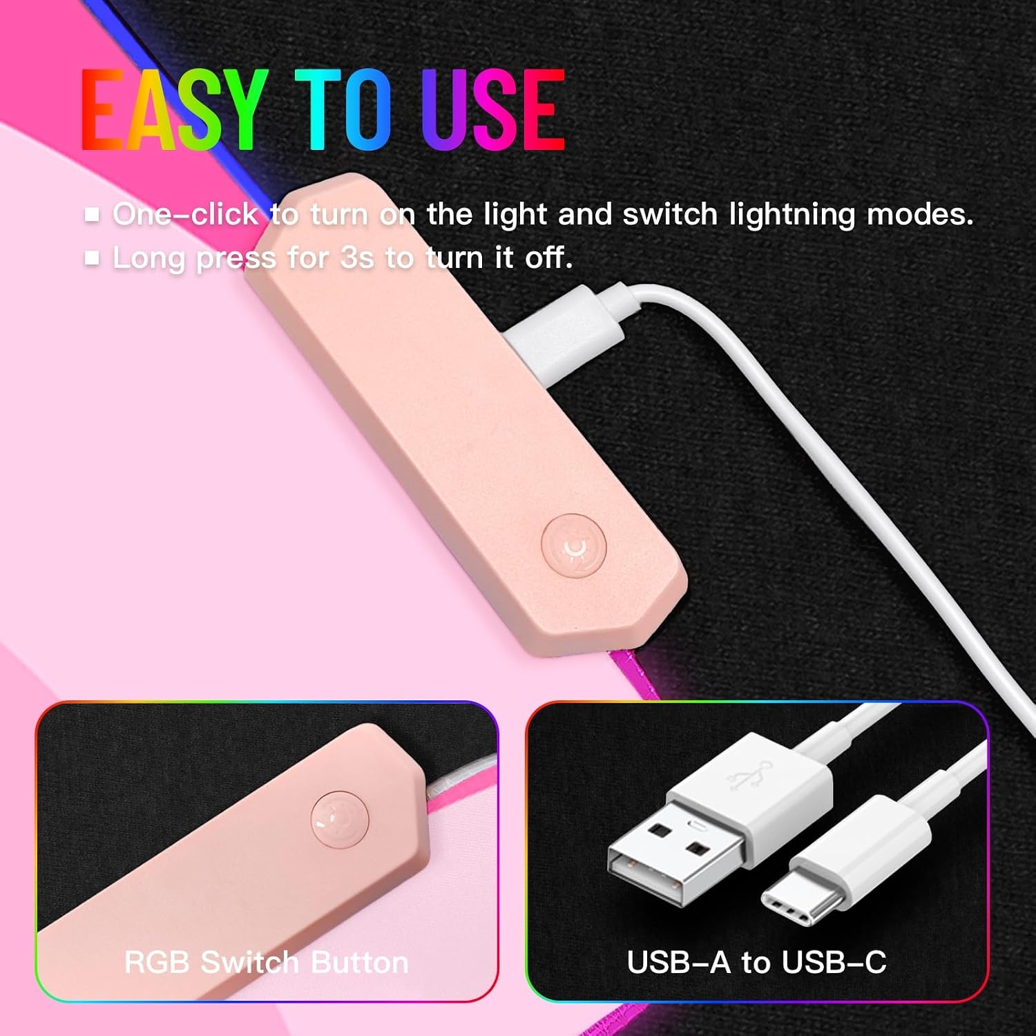 RGB Mousepad LED Desk Mat Gaming Large Keyboard Cute Desktop Computer Laptop 8 Light XXL Long Big Aesthetic Modern Design Unique Women Girls Gamer Oversized Wide 30x12'' Mousepad, Pink Heart