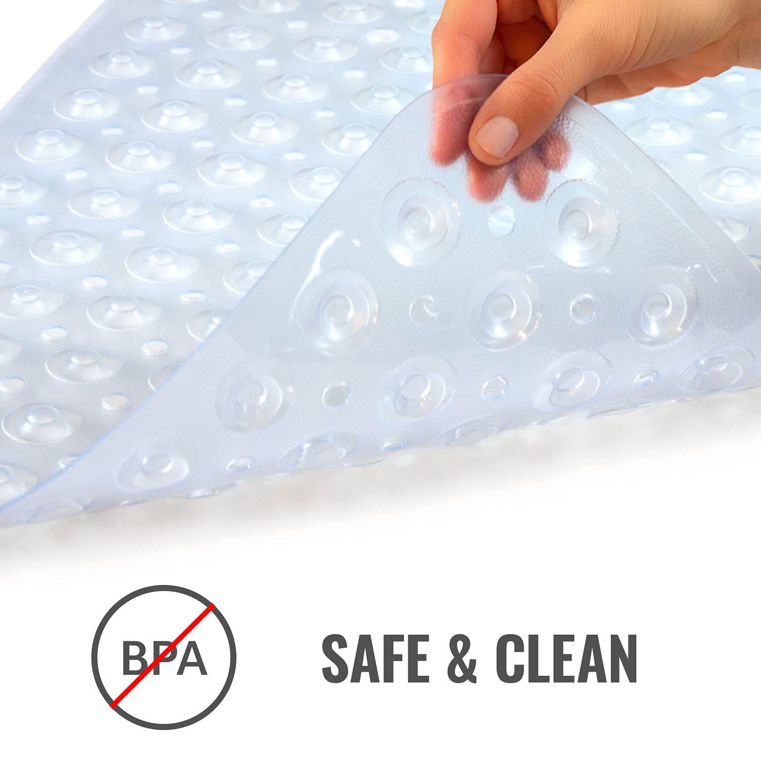 HealthSmart Antimicrobial Bath Mat with Non-Slip Suctions and Drain Holes, Extra Long, Clear, 102 x 38 cm (Rectangular) - Image 4