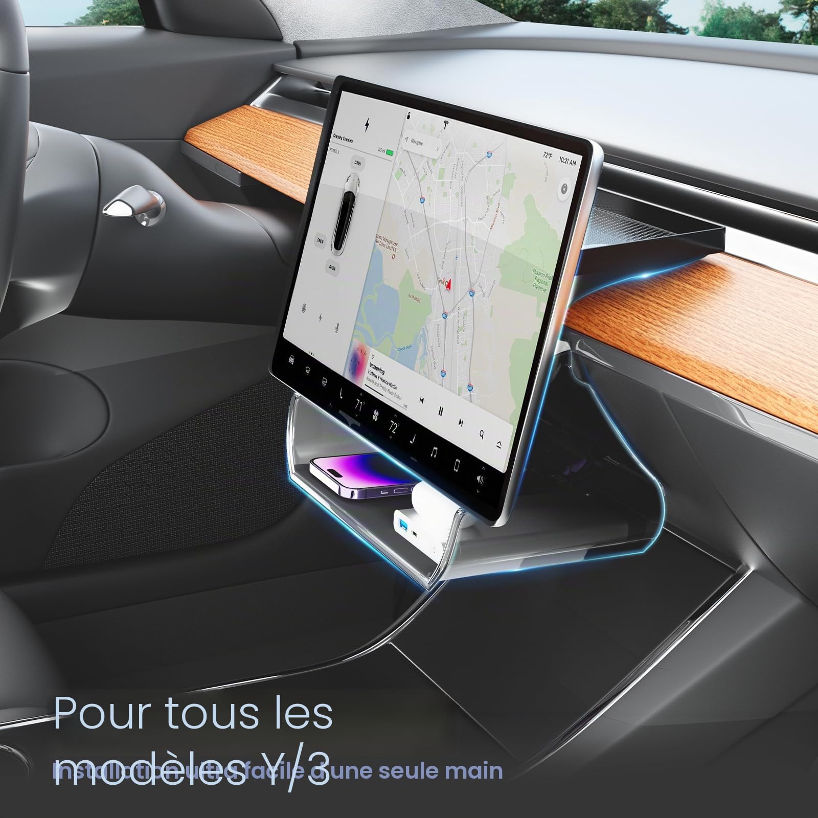 Tesla Model Y Model3 Plateau de rangement magnétique derrière l'écran accessoires Tesla Model Y 2024-2021 noir