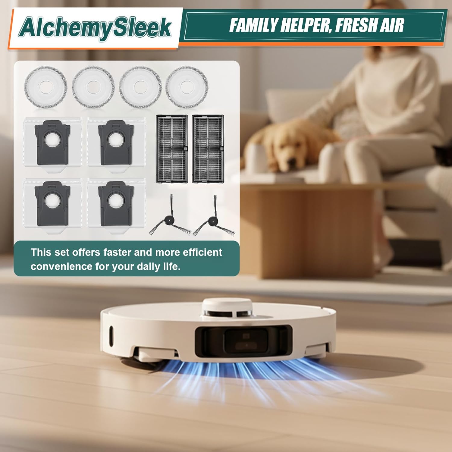 P10 Pro Ultra Replacement Accessories Kit for MOVA P10 Pro Ultra/P50 Pro Ultra Vacuum Cleaner Parts, Include 2 Side Brushes, 2 Filters, 4 Mop Pads, 4 Dust Bags,12Pcs