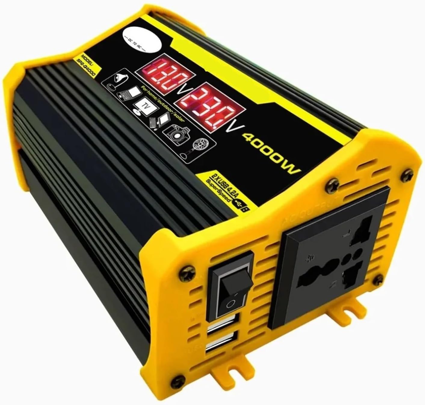4000W Universal Power Inverter Modified Sine Wave 12V to 110V 220V Outdoor Electronic Charging Converter with 2 U/S/B Fast Charge(12V to 220V)