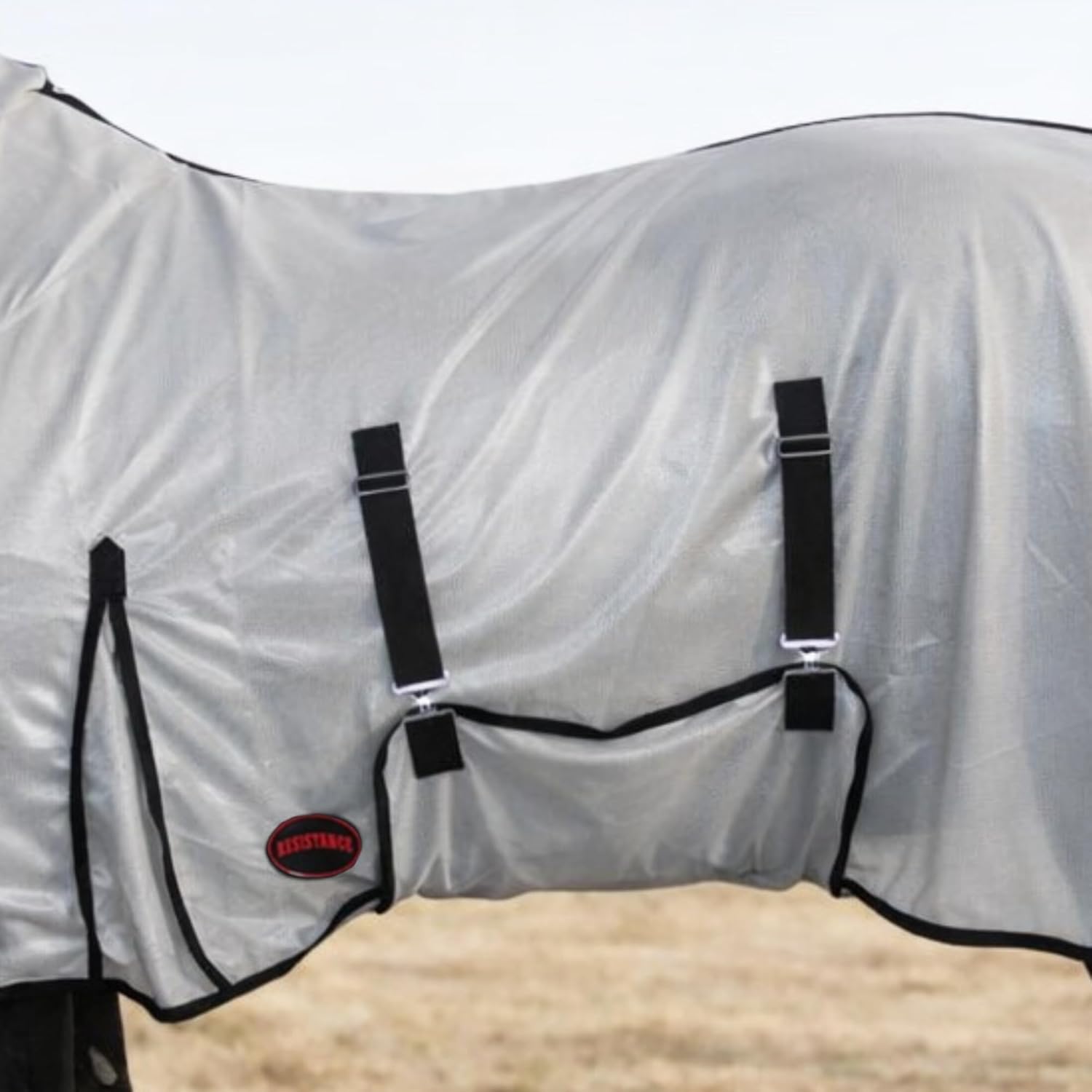 RESISTANCE Horse Fly Sheet with Neck Cover & Belly Wrap, Lightweight Breathable UV Protection Fly Sheet for Horses, Silver, Sizes 68”– 82”