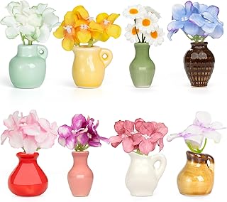 8PCS Mini Ceramic Vase Fridge Magnets, Cute Tiny Flower Vase Fridge Magnets with Artificial Flowers for Refrigerator Office and Kitchen Cabinet Decoration