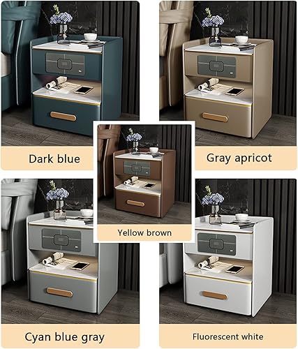 Miniatura 5 de Mesita de noche con estación de carga, mesita de noche con almacenamiento, mesitas de noche inteligentes, altavoz, puerto USB y 3 luces LED, mesa