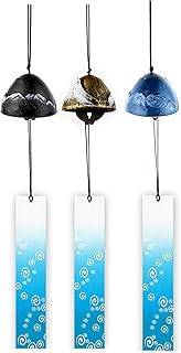 Cast Iron Windchimes, Set of 3 Bless Temple Wind Bell, Japanese Style Mount Fuji Wind Chime, Hanging Decoration for Garden Patio Door Room Outdoor
