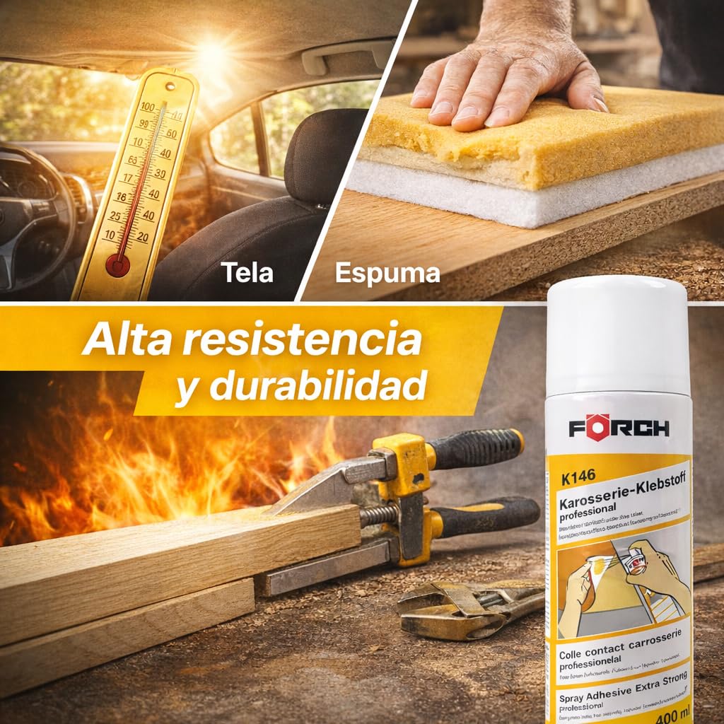 Cola de Contacto en Spray Förch, Pegamento en Spray ideal para Tapicería Coche, Espuma, Tela, Madera, Metal y Hormigón - 2 Unidades