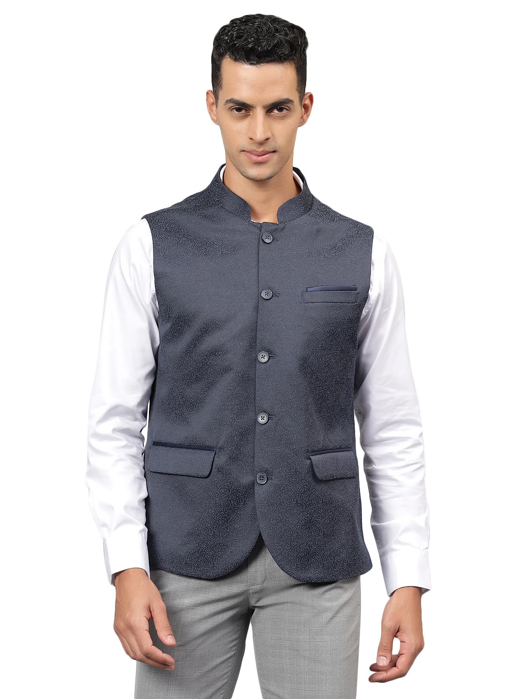 cantabil Men's Self Design Mandarin Collar Waist Coat-picture-20