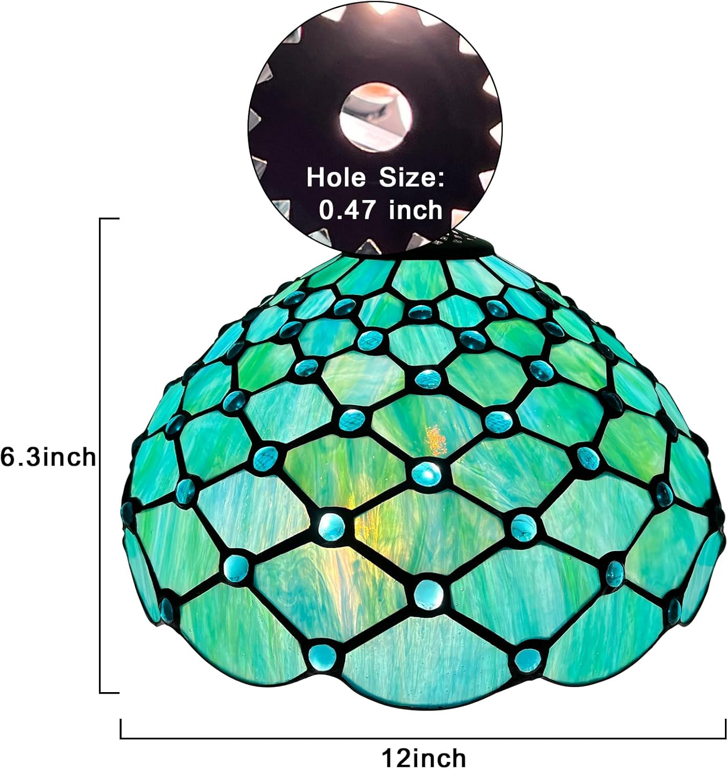 Capulina Tiffany Lamp Shade 12 Inches Wide Accessories Replacement Seagrass Blue Beads Style Stained Glass Lampshade for Table Lamp