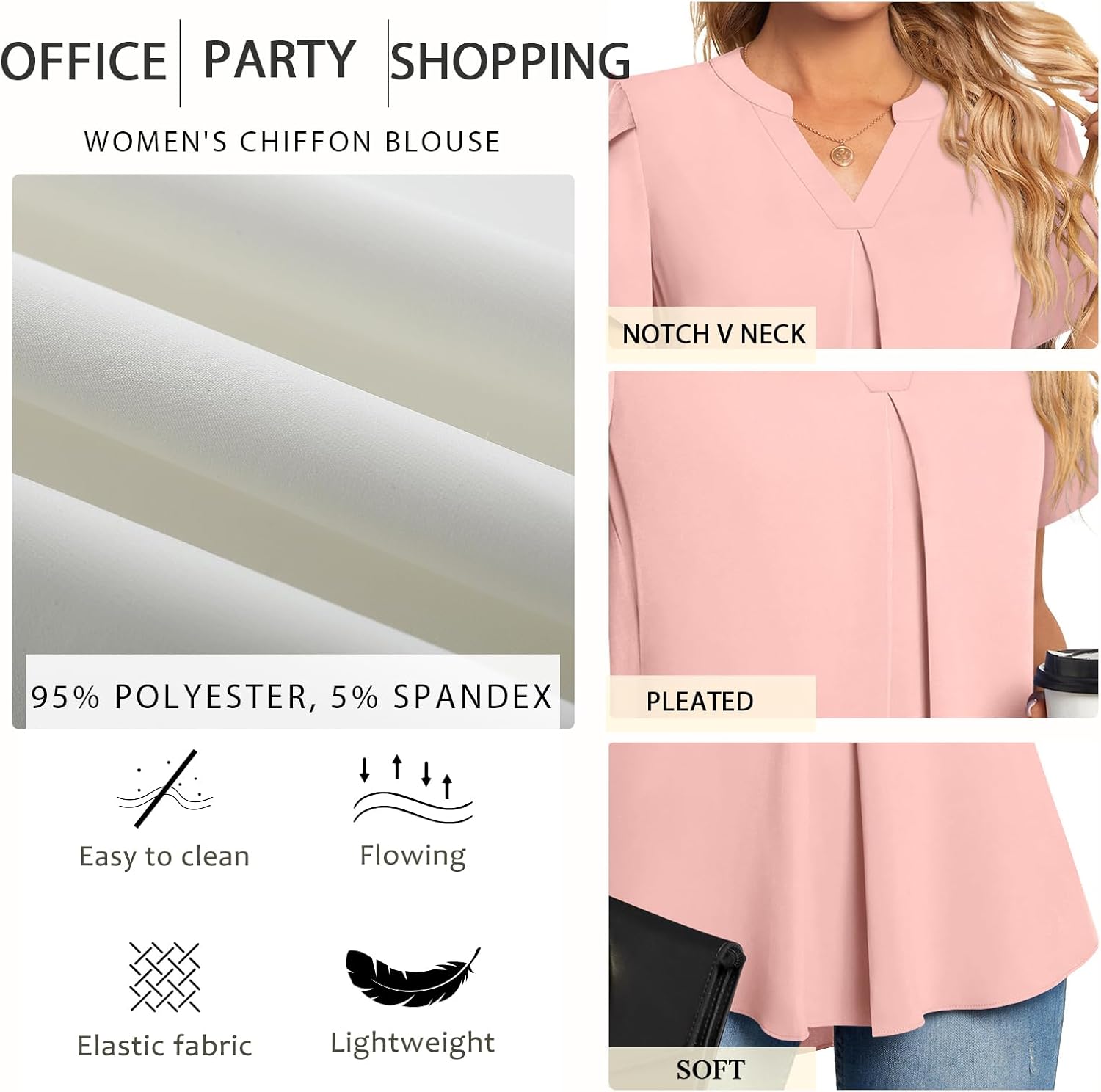 Anyhold Women's Summer Dressy Chiffon Blouse Notch V Neck Petal Sleeve Tops Loose Casual Cute Shirts for Work - Image 5