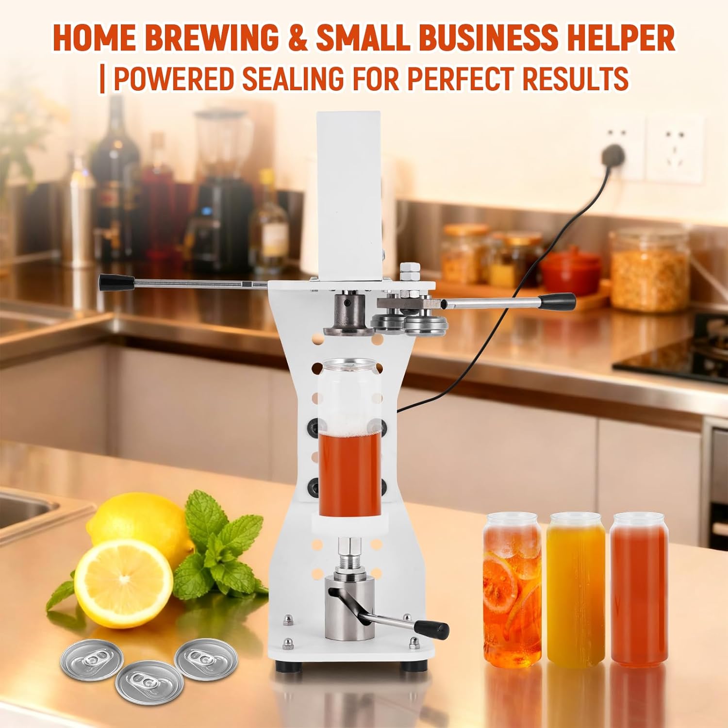 Electric Soda Can Sealer, Manual Press Cap Seamer 2.4-6.7'' Height Adjustable for Plastic/Aluminum/Tin Cans, 2.2-3.9'' Dia Can Sealing Machine for Home Brewing, Milk Tea, Juice Beverage Packaging