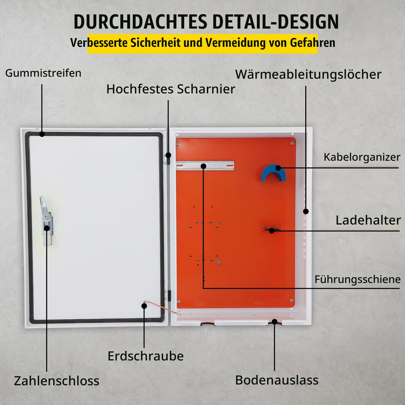 VEVOR Tesla-Ladestationsbox, 70 x 50 x 25 cm, Outdoor-Kabelbox, Ladebox, Kabel-Organizer, IP32 wasserdicht, staubdicht, Cool Roll Steel-Elektrogehäusebox, für Tesla-Wandanschluss