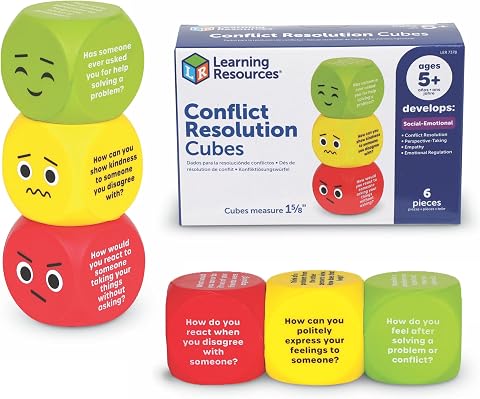 Learning Resources Cubi per la Risoluzione dei Conflitti, 6 cubi Morbidi con spunti in Inglese per Comunicazione ed...