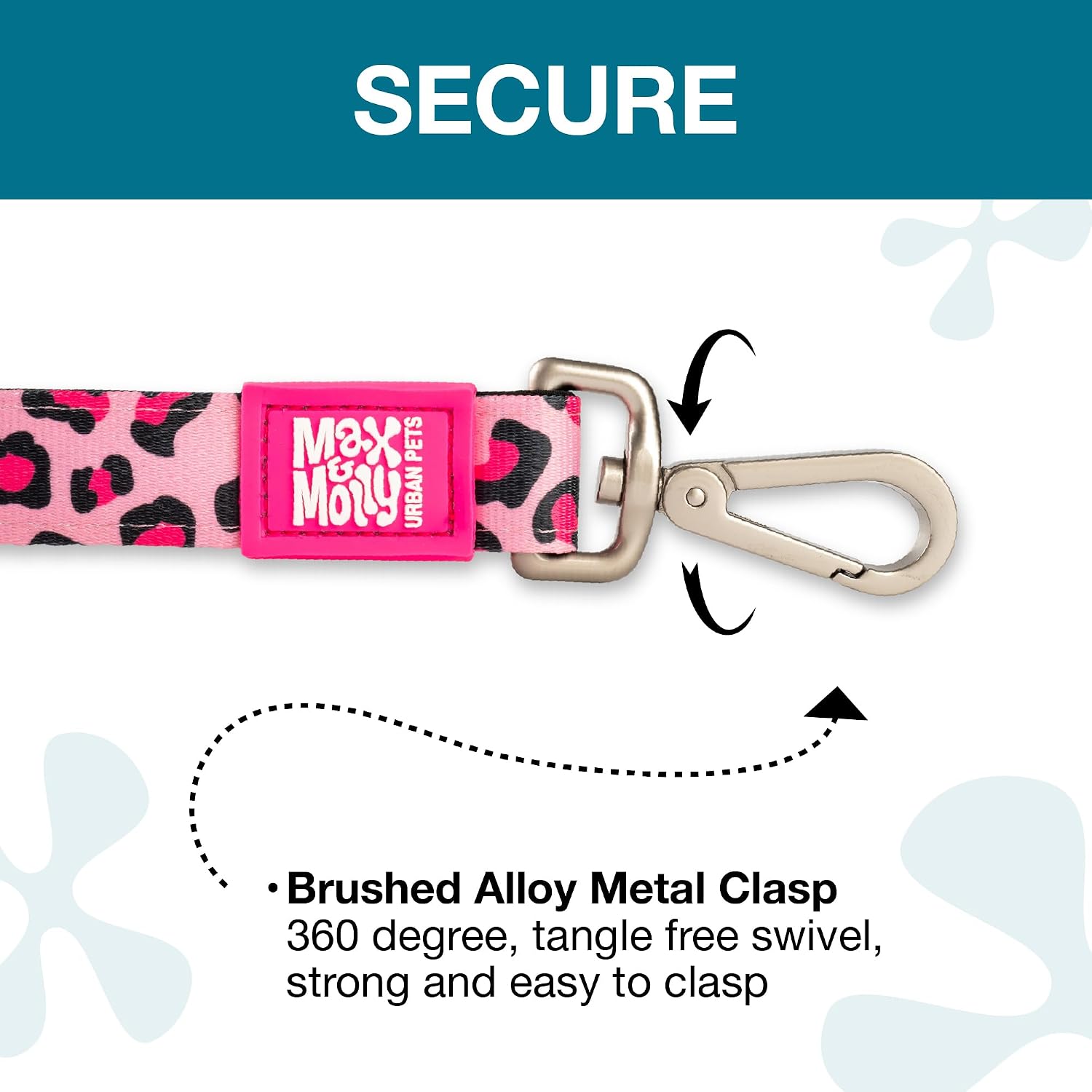 Max & Molly Classic Dog Leash, Comfort Grip Handle, Durable & Strong Neoprene Fabric, Brushed Silver Hardware, Secure Easy Attach Snap Hook, Upper D-Ring for Accessories, Machine Washable image 3