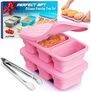 Silicone Freezer Trays With Lid, Stackable 1 Cup Silicone Freezer Molds, Easy To Use Soup Ice Cube Tray, Collapsible Freezing Molds for Meal Prep, Broth, Sauce, Leftovers, Soup Storage Gift Set