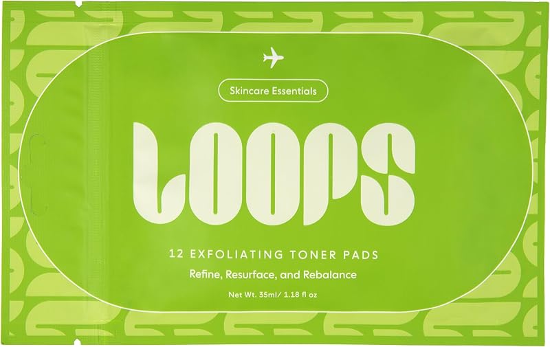 Tônico esfoliante LOOPS com pads faciais pré-umedecidos, Pacote com 12