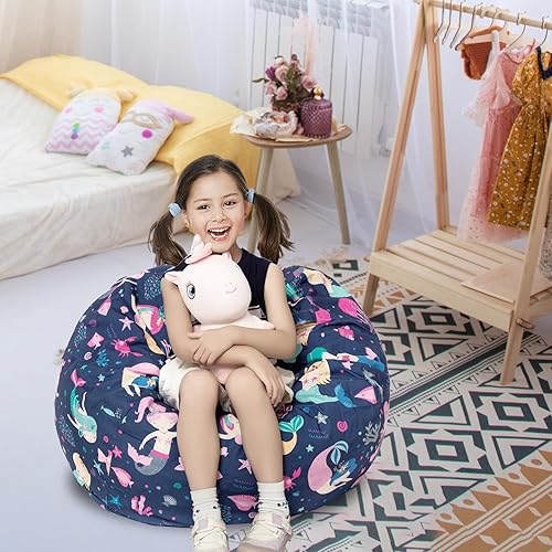 Miniatura 7 de LOLOMLO Funda para puf de almacenamiento de animales de peluche, para niños, mantas, toallas, puf (solo cubierta), sofá de lona con cremallera YKK,