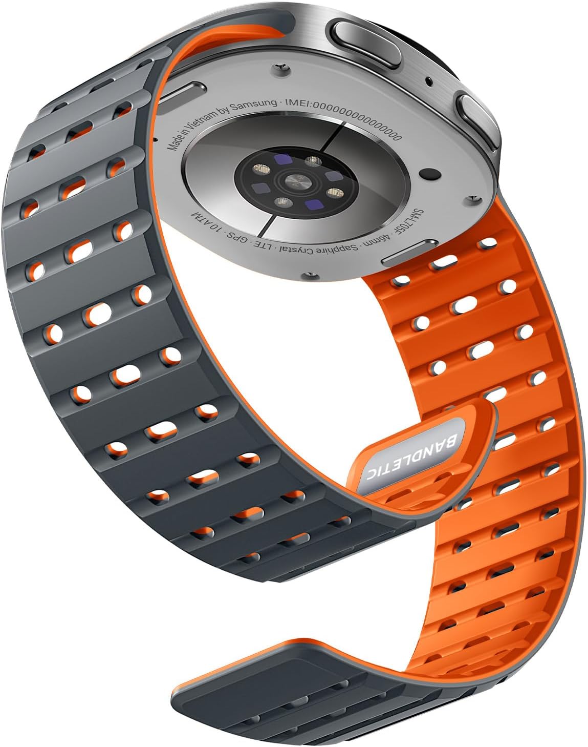 Magnetic Band Compatible with Samsung Galaxy Watch 8 40mm 44mm / Watch 8 Classic 46mm 2025, No Gap Soft Breathable Silicone Replacement Strap for Men Women, Gray/Orange