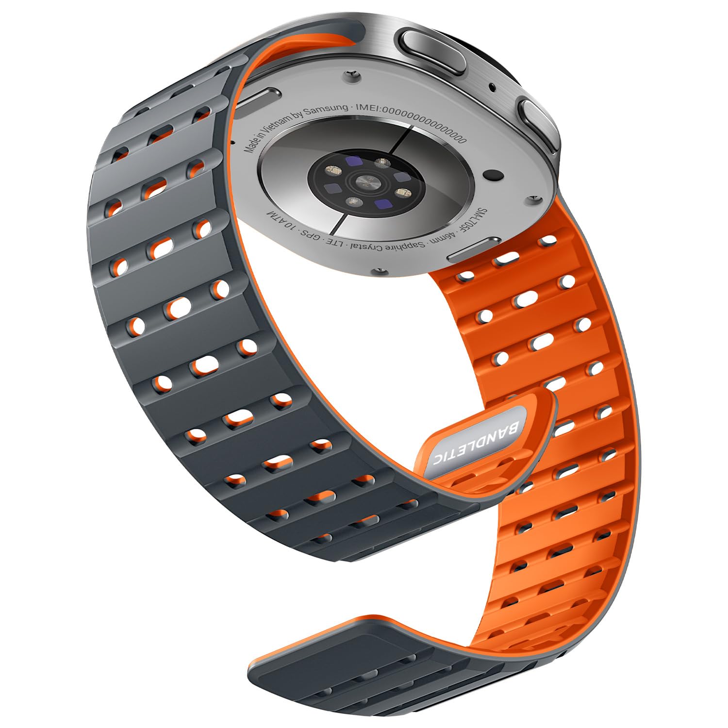 Photo 1 of Bandletic Magnetic Band Compatible with Samsung Galaxy Watch 8 40mm 44mm / Watch 8 Classic 46mm 2025, No Gap Soft Breathable Silicone Replacement Strap for Men Women, Gray/Orange