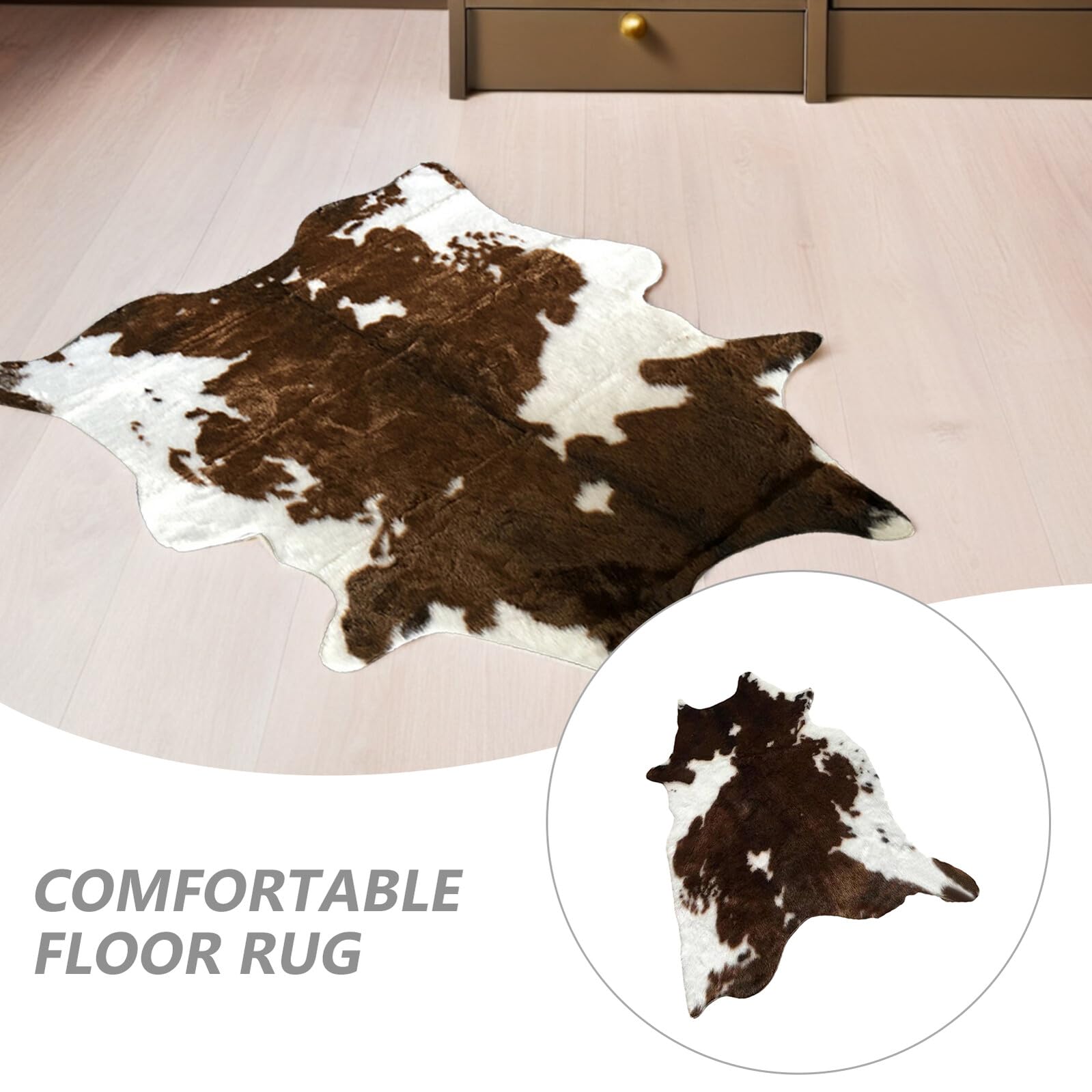 Ciieeo Tappeto Soffice Antiscivolo Motivo Mucca in Peluche Decorativo per Casa Camera da Letto Soggiorno 110x84 Cm Zerbino Lavabile