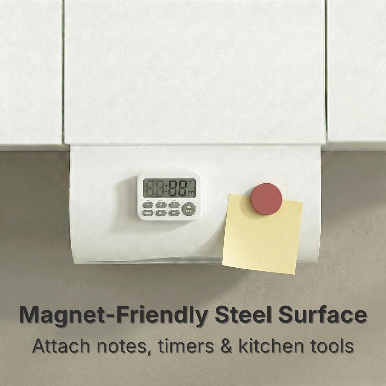 Under Cabinet Paper Towel Holder – No Drill Shelf Mount, Designed for Easy Tearing, Magnet-Ready Steel Surface, Fits Standard US Paper Towel Rolls up to 11" (White)