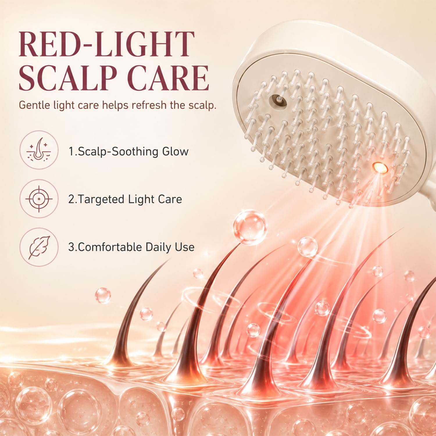 2026 Upgraded Electric Steam Brush for Hair, Electric Spray Air Cushion Massage Comb, Detangling Anti-Static Hair Brush with Self-Cleaning, Red Light Scalp Care, Portable Styling Tool (Off White)