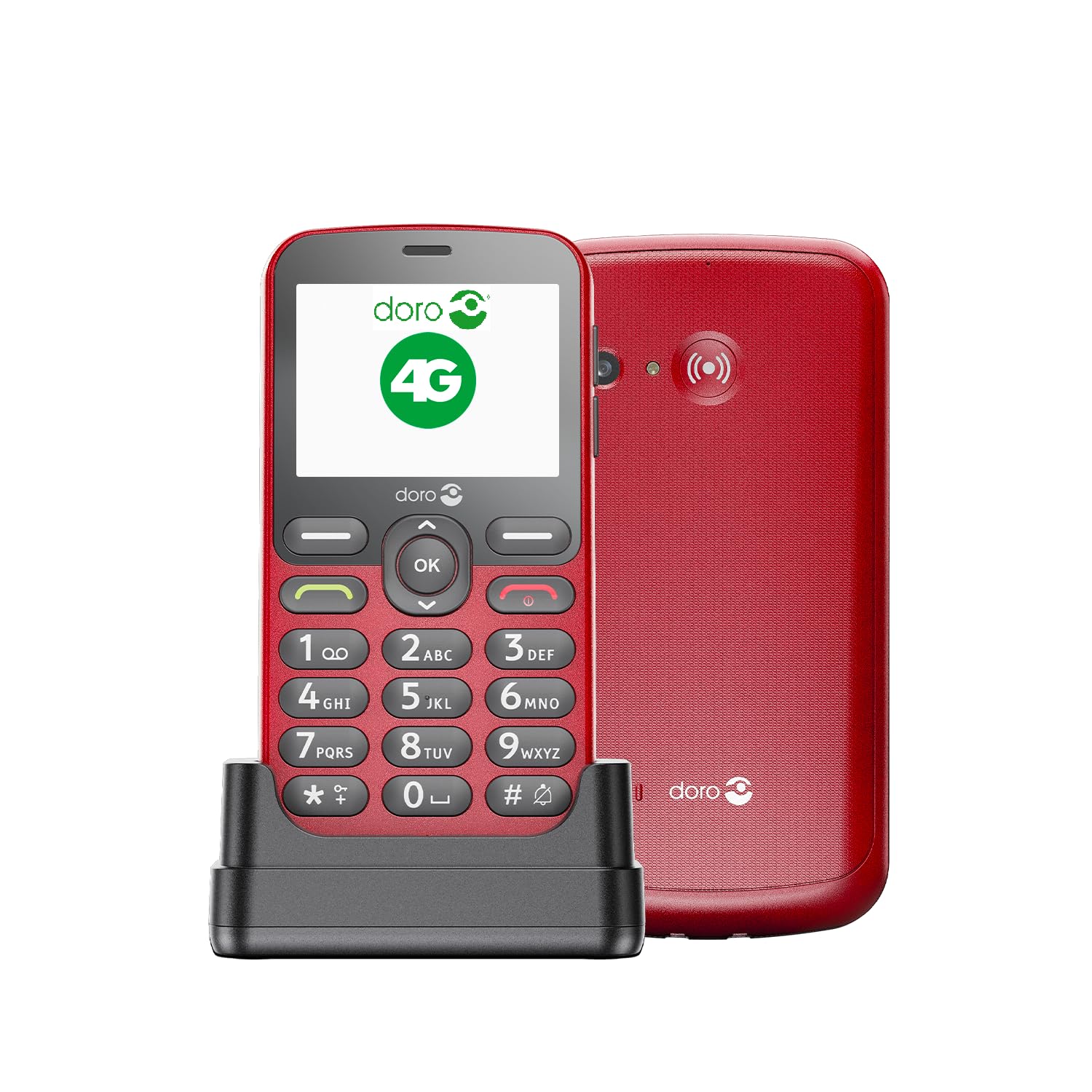 Doro 1880 4G odblokowany telefon komórkowy dla seniorów - mówiące klawisze cyfrowe - czysty dźwięk - aparat - Bluetooth - przycisk pomocniczy - Podstawowy telefon komórkowy bez Internetu (czerwony)