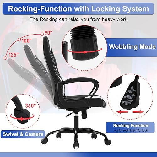 Miniatura 4 de Silla de juegos de piel sintética, ergonómica, silla de oficina, sillas ejecutivas para computadora, respaldo alto, tarea de computadora con soporte