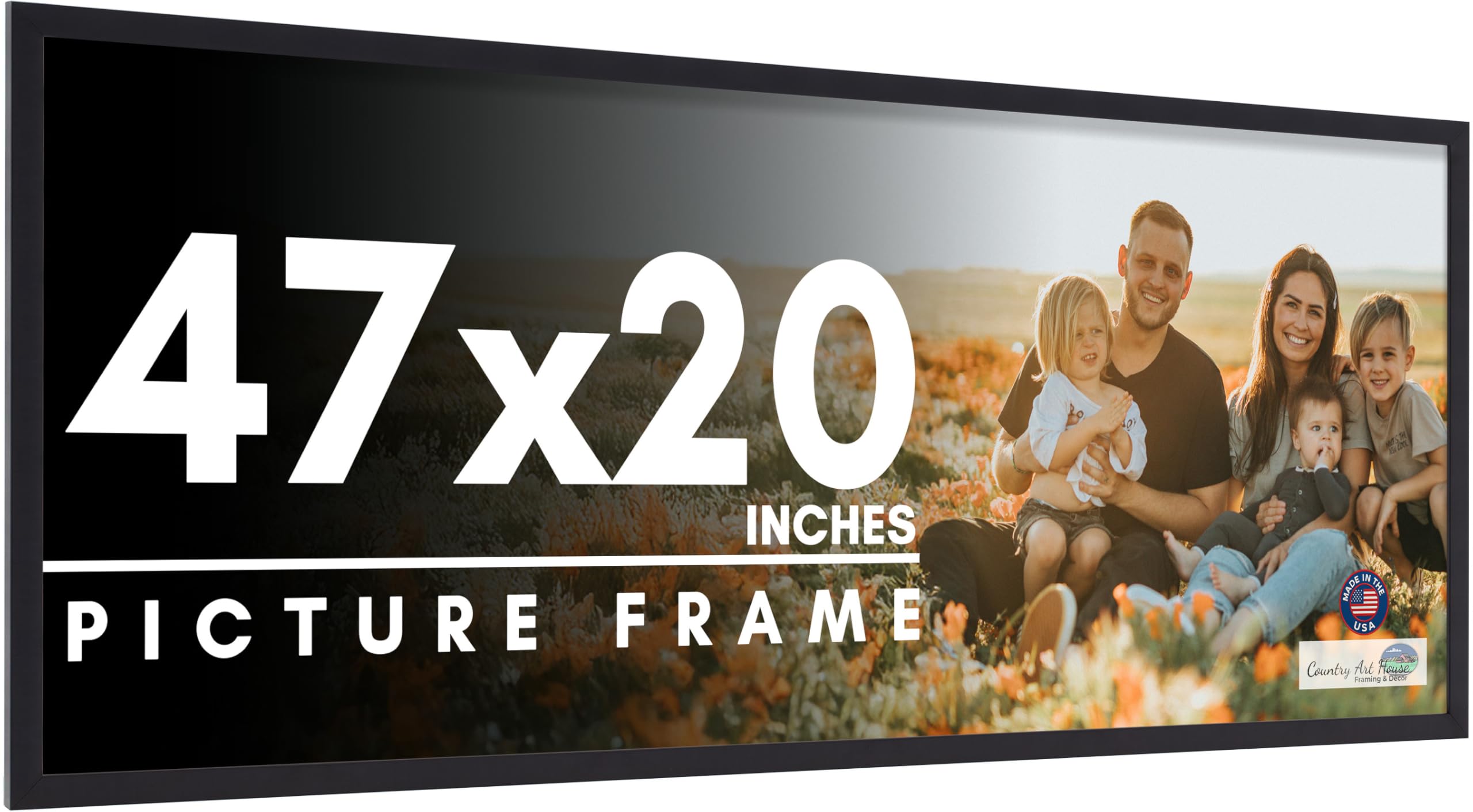 47x20 Frame Black Picture Frame - Complete Modern Photo Frame Includes UV Acrylic Shatter Guard Front, Acid Free Foam Backing Board, Hanging Hardware
