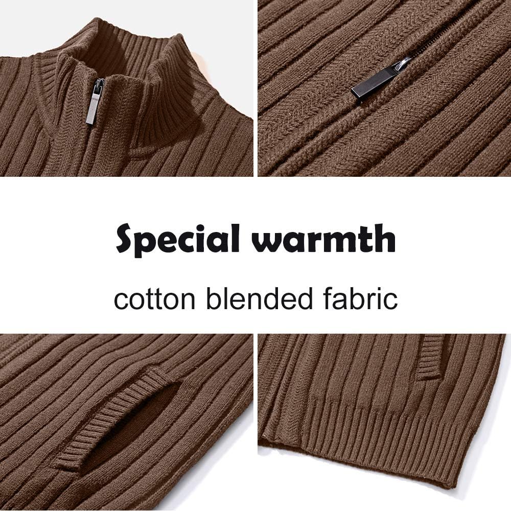 Pioneer Camp Men's Cardigan Sweaters Full Zip Up Stand Collar Slim Fit Casual Knitted Sweater with 2 Front Pockets - Image 4