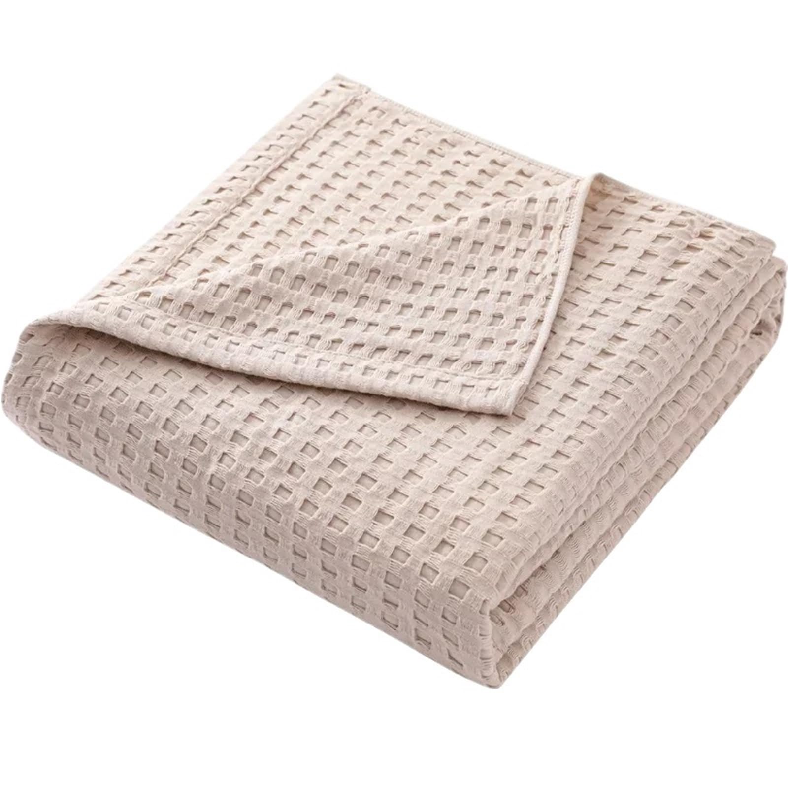 L6NqIAG Cotton Muslin Throw Blanket Summer Waffle Plaid Cotton Bed Blanket Throw Thin Quilt Knitted Bedspread Home Hotel(Beige,200x230cm)