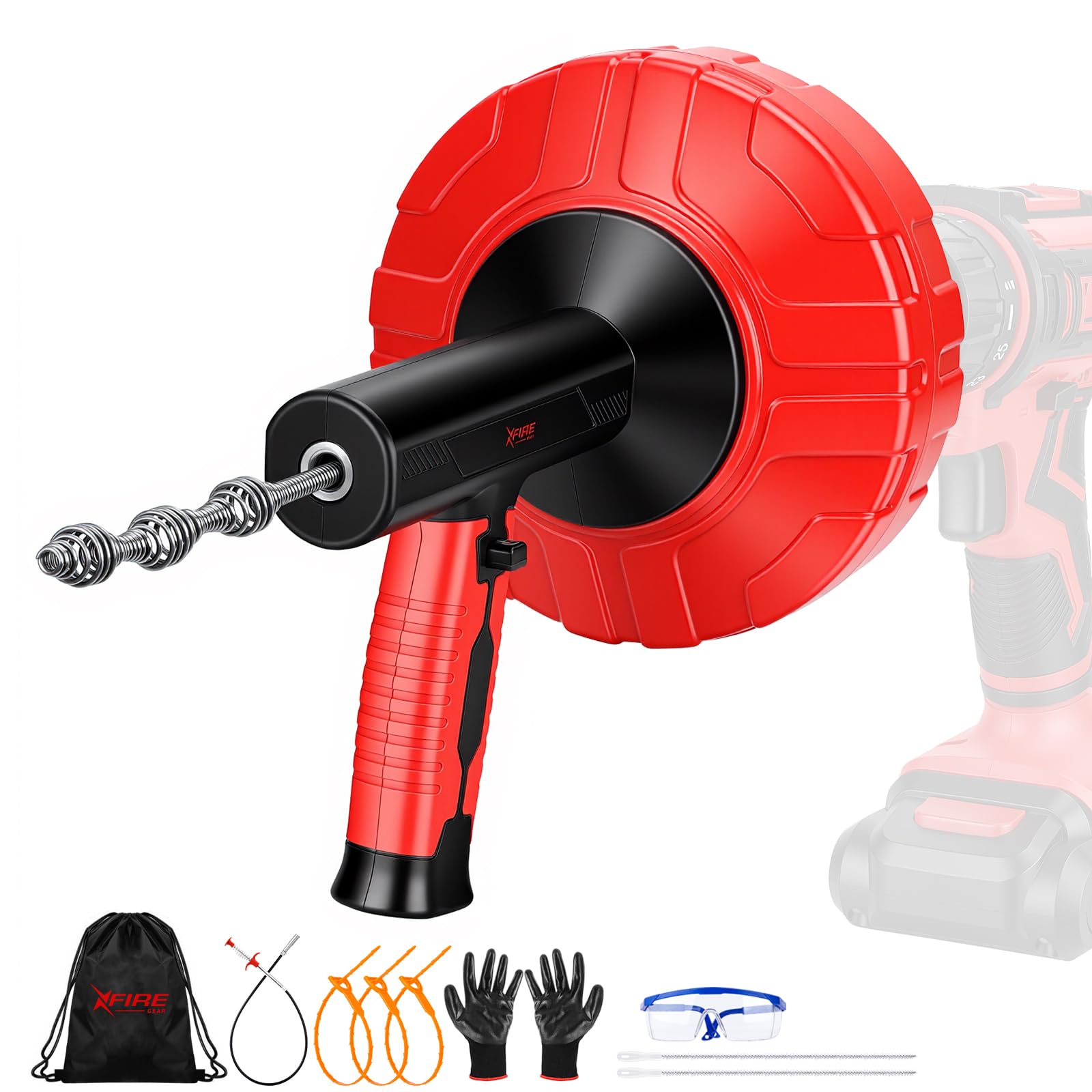 35 FT Double Mode Drain Snake Tools, 10-in-1 Drain Auger for Unblocking