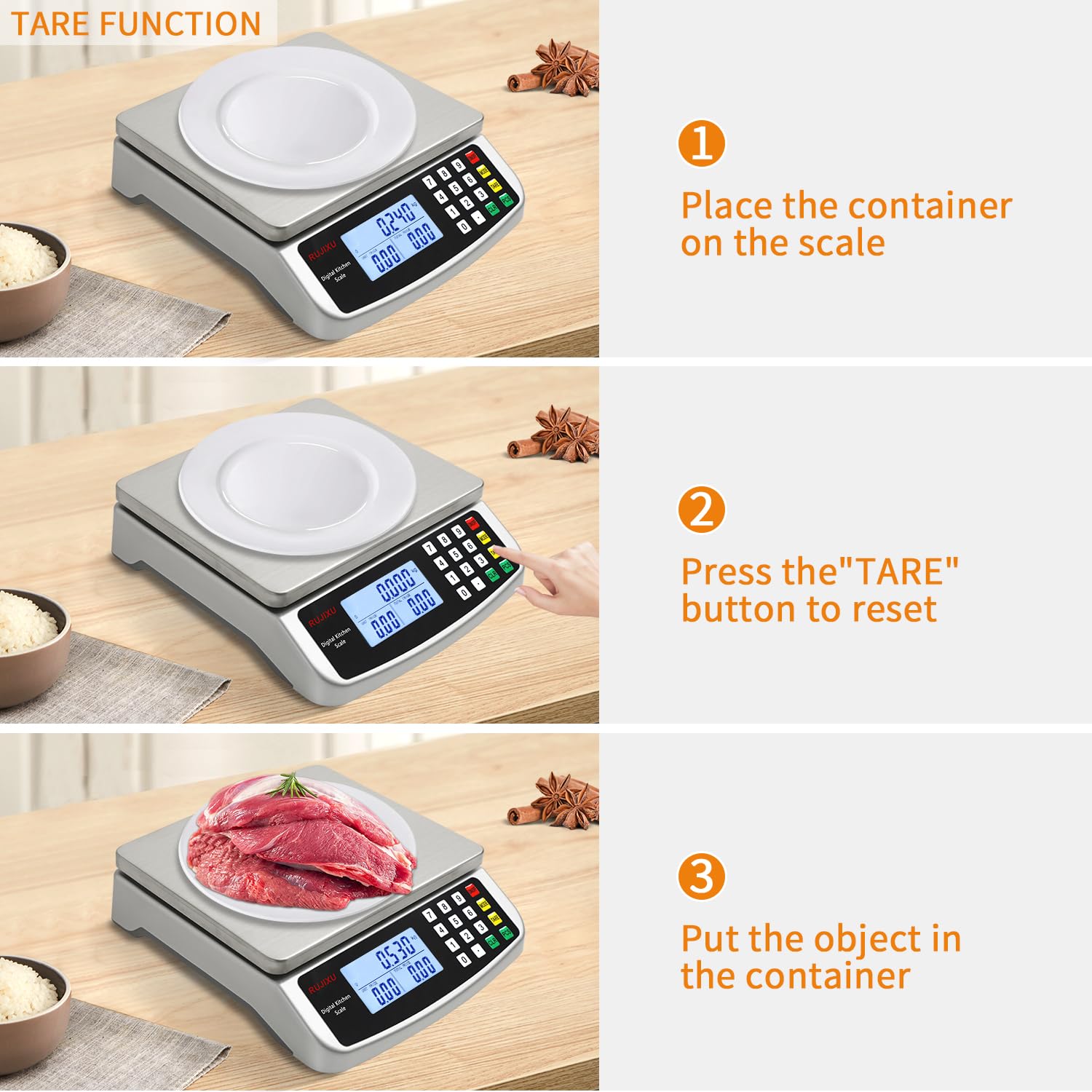 Báscula digital grande de cocina de 88 lb/40 kg, escala de 0.05 oz/1 g con escala comercial de cálculo de precios, báscula de gramos de acero inoxidable 304 para hornear, cocinar carne, restaurante
