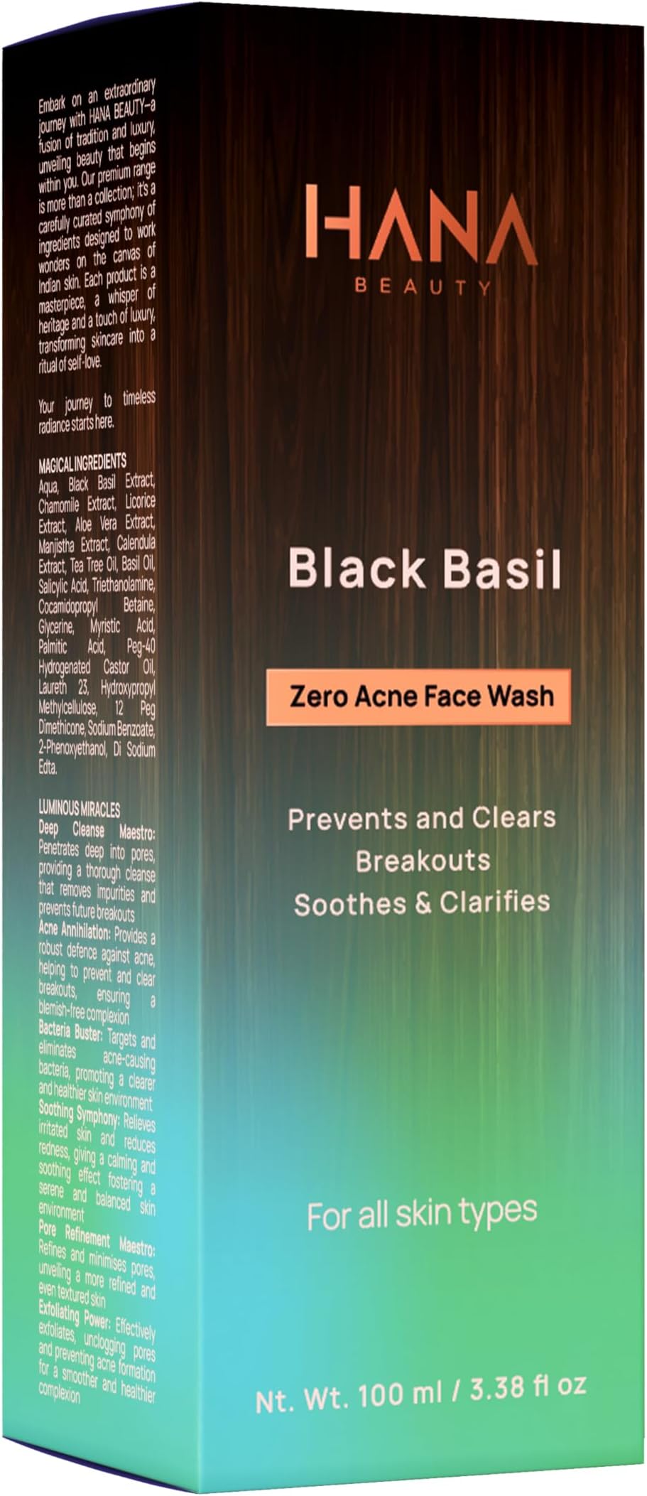 Zero Acne Face Wash with Black Basil | Foaming Face Cleanser for Oil Control | Fights Active Acne & Breakouts | Pore Cleansing & Skin Hydrating | For Oily Skin | For Men & Women | 100ml (Pack of 1)