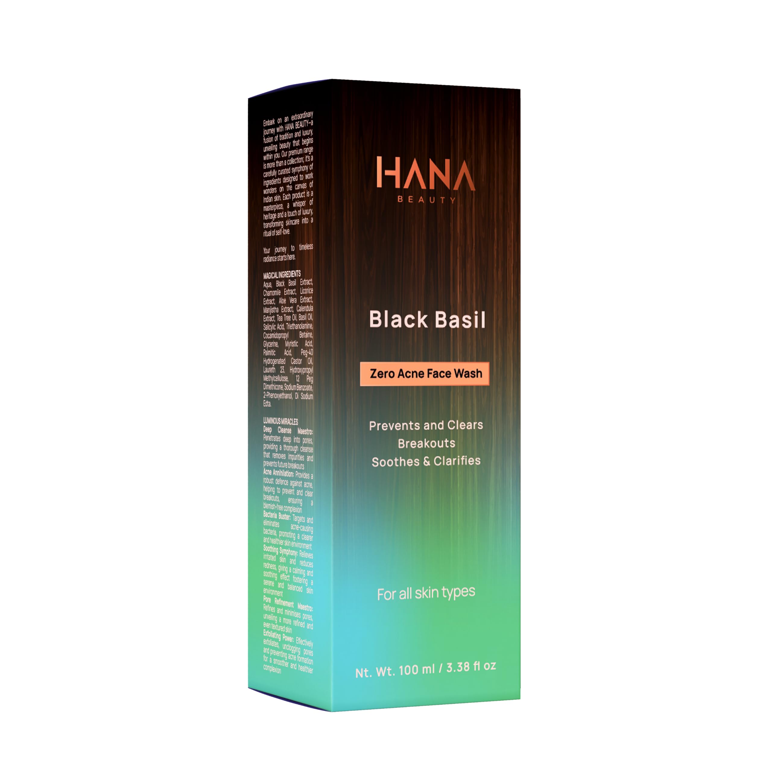 Hana Beauty Zero Acne Face Wash with Black Basil | Foaming Face Cleanser for Oil Control | Fights Active Acne & Breakouts | Pore Cleansing & Skin Hydrating | For Oily Skin | For Men & Women | 100ml (Pack of 1)