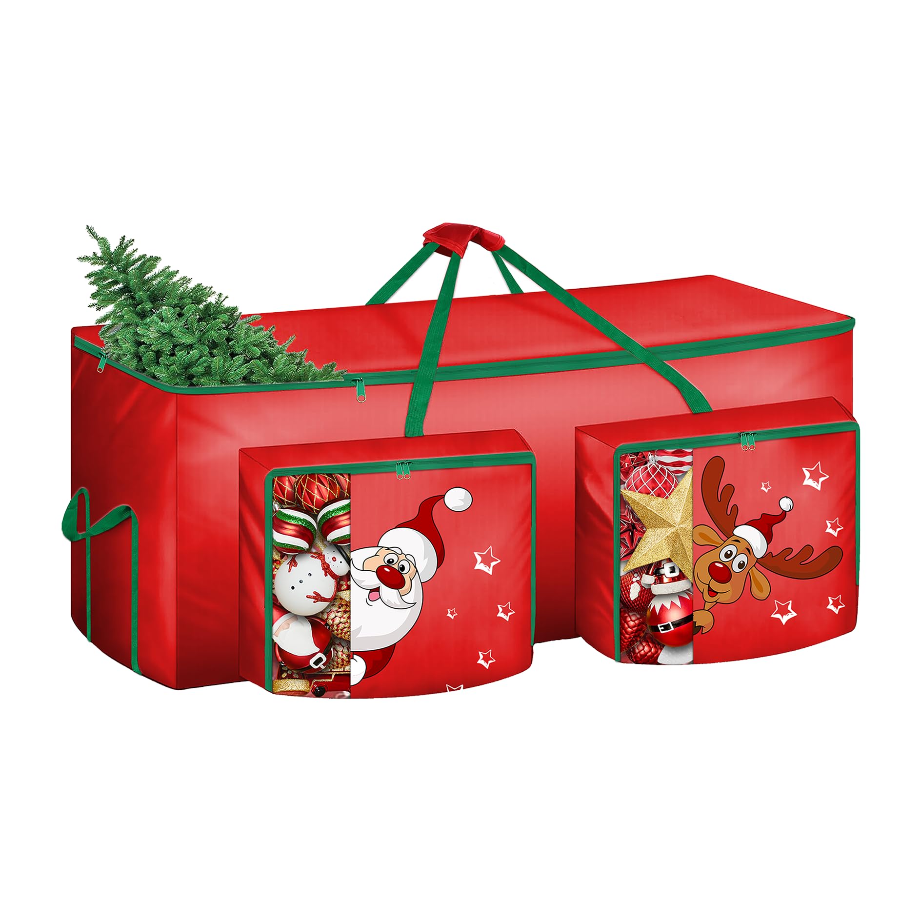Christmas Tree Storage Bag Up to 9 ft Xmas Trees, Heavy Duty 600D Oxford Waterproof Fabric with Reinforced Handles & Dual Zipper and Two Extra Large Storage Containers for 9 Foot Tree, Red