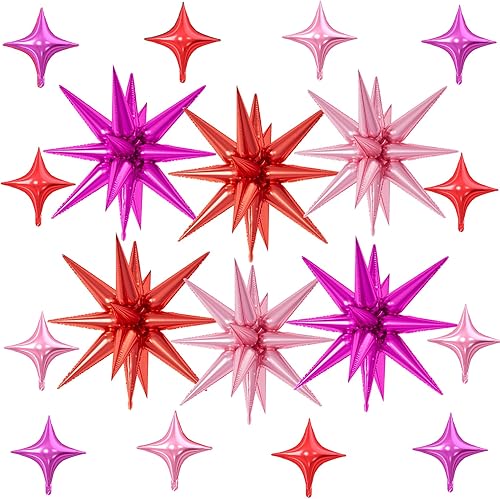 Miniatura 27 de 18 globos de estrella rojos, verdes y dorados, globos de aluminio de estrellas de Navidad con 6 globos de estrella en explosión de 22 pulgadas, 12